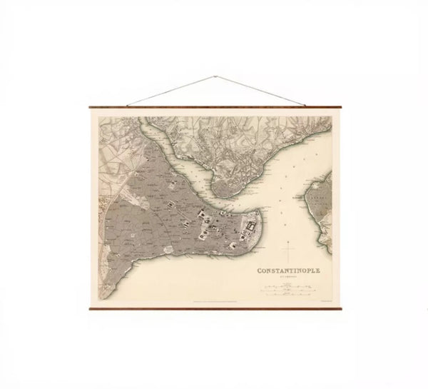 The image is a hanging map of the city of Istanbul, Turkey, depicting the city's streets, landmarks, and surrounding areas.